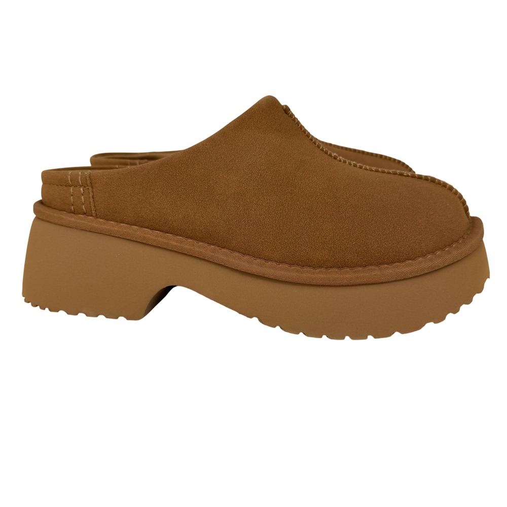 Dream Pairs Platform Mules Womens 7.5 Chestnut Faux Suede Lug Sole